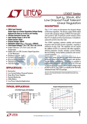 LT1764A datasheet - 3lA IQ, 20mA, 45V Low Dropout Fault Tolerant Linear Regulators Output Current: 20mA