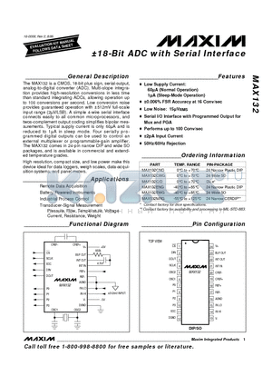 MAX132 datasheet - a18-Bit ADC with Serial Interface