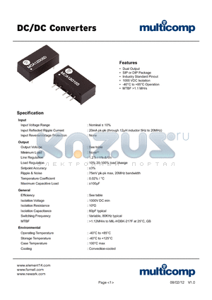 MCA05D05D datasheet - DC/DC Converters