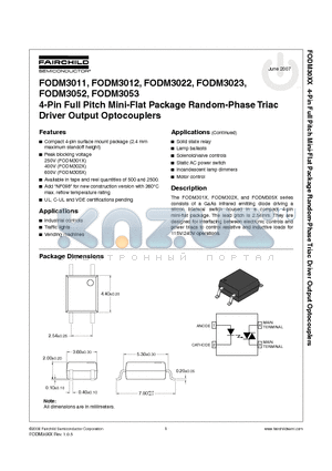 FODM3011 datasheet - 4-Pin Full Pitch Mini-Flat Package Random-Phase Triac Driver Output Optocouplers