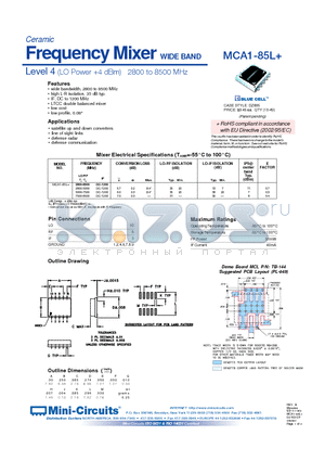MCA1-85L datasheet - Frequency Mixer WIDE BAND