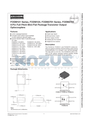 FODM2701B datasheet - 4-Pin Full Pitch Mini-Flat Package Transistor Output Optocouplers
