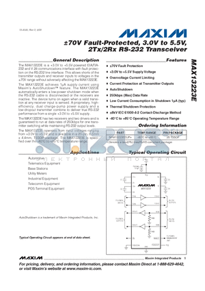 MAX13223E datasheet - a70V Fault-Protected, 3.0V to 5.5V, 2Tx/2Rx RS-232 Transceiver