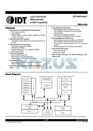 IDT79R4650-150DPI datasheet - Low-Cost 64-bit RISController w/DSP Capability