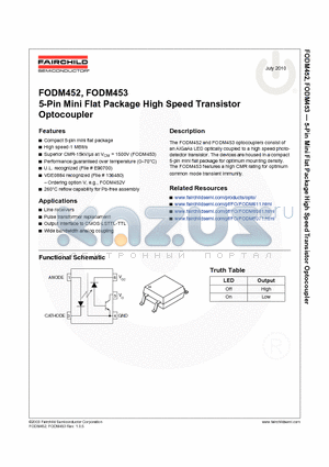 FODM453_10 datasheet - 5-Pin Mini Flat Package High Speed Transistor Optocoupler