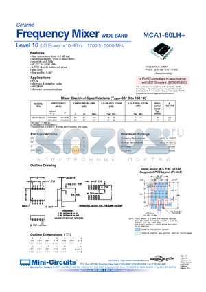 MCA1-60LH datasheet - Frequency Mixer WIDE BAND - Level 10 (LO Power 10 dBm) 1700 to 6000 MHz