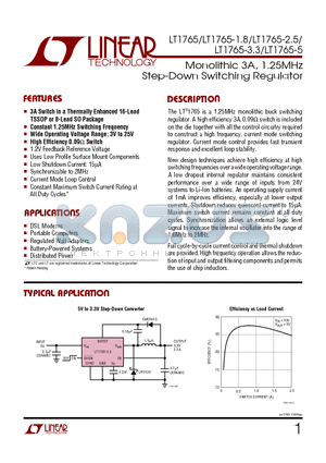 LT1765-3.3 datasheet - Monolithic 3A, 1.25MHz Step-Down Switching Regulator