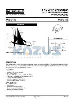 FODM453 datasheet - 5-PIN MINI FLAT PACKAGE HIGH SPEED TRANSISTOR OPTOCOUPLERS