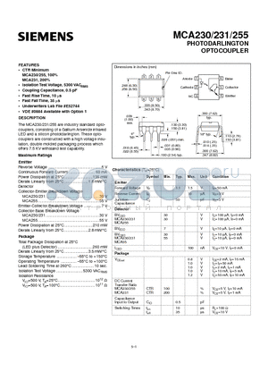 MCA230 datasheet - PHOTODARLINGTON OPTOCOUPLER