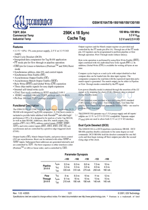 GS841E18AB-100 datasheet - 256K x 18 Sync Cache Tag