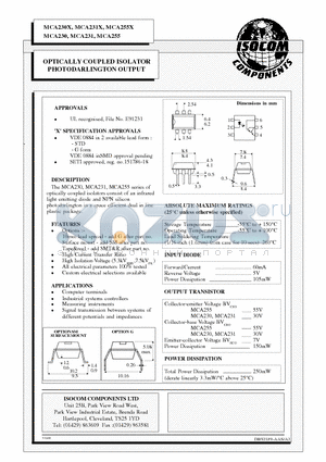 MCA230 datasheet - OPTICALLY COUPLED ISOLATOR PHOTODARLINGTON OUTPUT