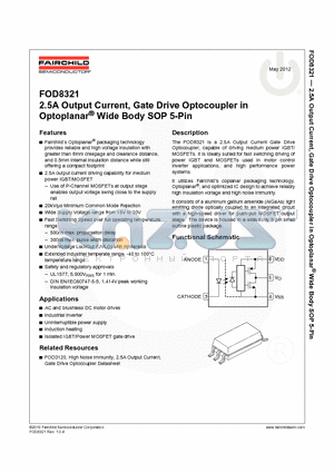 FOD8321 datasheet - 2.5A Output Current, Gate Drive Optocoupler in Optoplanar ^ Wide Body SOP 5-Pin