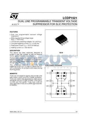 LCDP1521RL datasheet - DUAL LINE PROGRAMMABLE TRANSIENT VOLTAGE SUPPRESSOR FOR SLIC PROTECTION