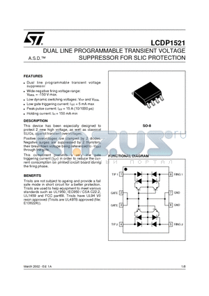 LCDP1521 datasheet - DUAL LINE PROGRAMMABLE TRANSIENT VOLTAGE SUPPRESSOR FOR SLIC PROTECTION