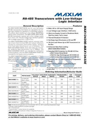 MAX13431EETB+ datasheet - RS-485 Transceivers with Low-Voltage Logic Interface