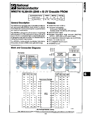 MM2716 datasheet - 16,384-Bit(2048x8) UV Erasable PROM