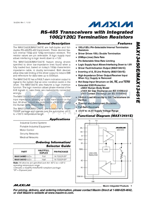 MAX13450E datasheet - RS-485 Transceivers with Integrated 100Y/120Y Termination Resistors