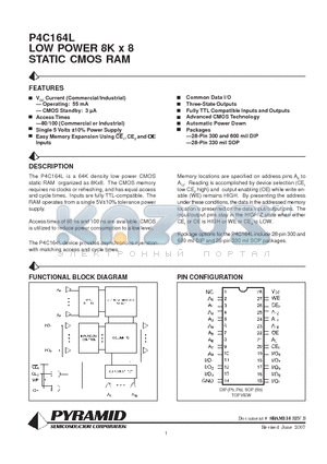 P4C164L-100P6CLF datasheet - LOW POWER 8K x 8 STATIC CMOS RAM