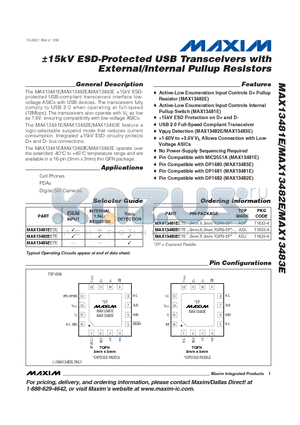 MAX13481EETE datasheet - a15kV ESD-Protected USB Transceivers with External/Internal Pullup Resistors
