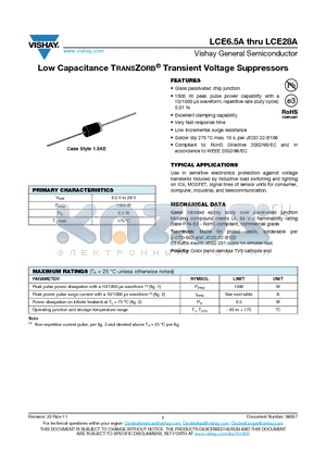 LCE15A datasheet - Low Capacitance TRANSZORB^ Transient Voltage Suppressors