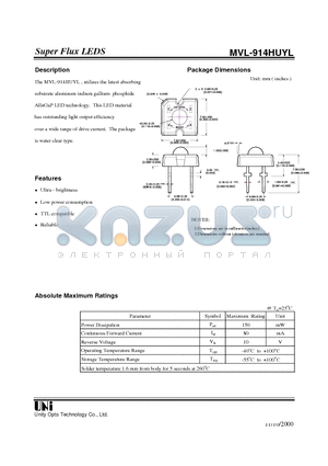 MVL-914HUYL datasheet - Super Flux LEDS