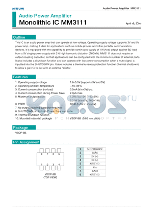 MM3111 datasheet - Audio Power Amplifier