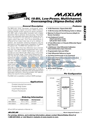 MAX1403 datasheet - 3V, 18-Bit, Low-Power, Multichannel, Oversampling (Sigma-Delta) ADC