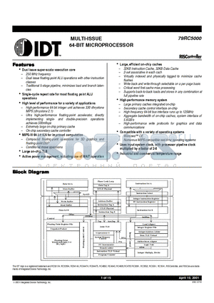 IDT79RV5000200GI datasheet - MULTI-ISSUE 64-BIT MICROPROCESSOR