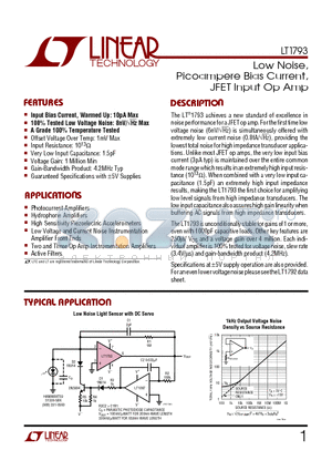 LT1793IN8 datasheet - Low Noise, Picoampere Bias Current, JFET Input Op Amp