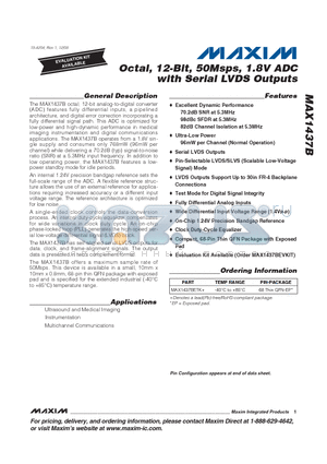 MAX1437B datasheet - Octal, 12-Bit, 50Msps, 1.8V ADC with Serial LVDS Outputs