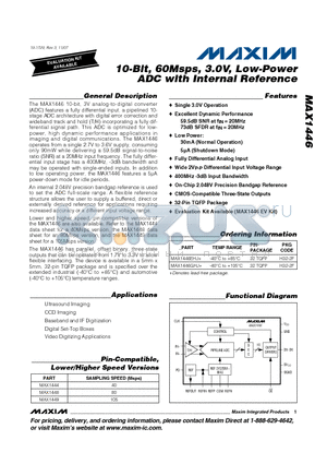 MAX1446EHJ+ datasheet - 10-Bit, 60Msps, 3.0V, Low-Power ADC with Internal Reference