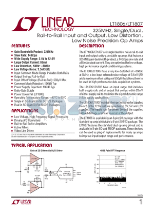 LT1806IS8-PBF datasheet - 325MHz, Single/Dual,Rail-to-Rail Input and Output, Low Distortion,Low Noise Precision Op Amps