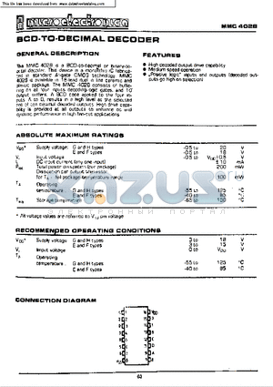 MCC4028 datasheet - BCD-TO-DECIMAL DECODER