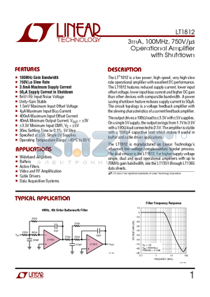 LT1812IS5 datasheet - 3mA, 100MHz, 750V/us Operational Amplifier with Shutdown