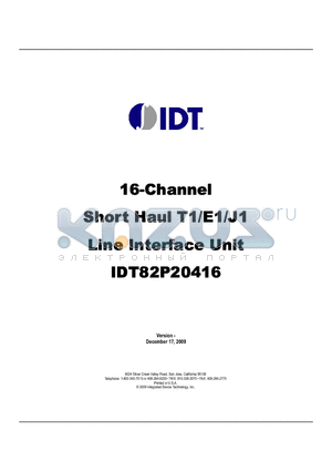 IDT82P20416BFBLANK datasheet - 16-Channel Short Haul T1/E1/J1 Line Interface Unit