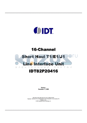 IDT82P20416BFGBLANK datasheet - 16-Channel Short Haul T1/E1/J1 Line Interface Unit