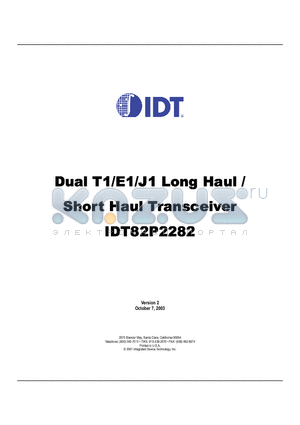 IDT82P2282 datasheet - Dual T1/E1/J1 Long Haul / Short Haul Transceiver