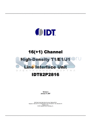 IDT82P2816 datasheet - 16(1) Channel High-Density T1/E1/J1 Line Interface Unit