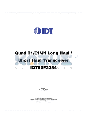 IDT82P2284 datasheet - Quad T1/E1/J1 Long Haul / Short Haul Transceiver