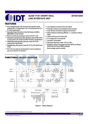 IDT82V2044BBG datasheet - QUAD T1/E1 SHORT HAUL  LINE INTERFACE UNIT
