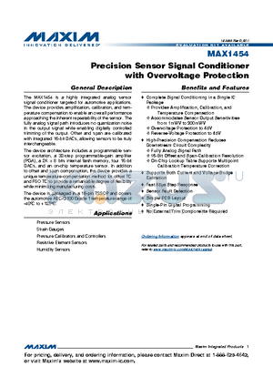 MAX1454 datasheet - Precision Sensor Signal Conditioner with Overvoltage Protection