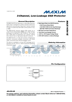 MAX14541E datasheet - 3-Channel, Low-Leakage ESD Protector
