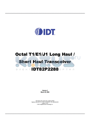 IDT82P2288BB datasheet - Octal T1/E1/J1 Long Haul Short Haul Transceiver