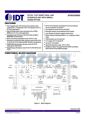 IDT82V2048SBB datasheet - OCTAL T1/E1 SHORT HAUL LINE INTERFACE UNIT WITH SINGLE ENDED OPTION