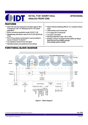 IDT82V2048LBBG datasheet - OCTAL T1/E1 SHORT HAUL ANALOG FRONT END
