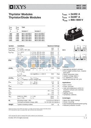 MCD250-12IO1 datasheet - Thyristor Modules Thyristor/Diode Modules