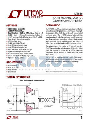 LT1886CS8 datasheet - Dual 700MHz, 200mA Operational Amplifier