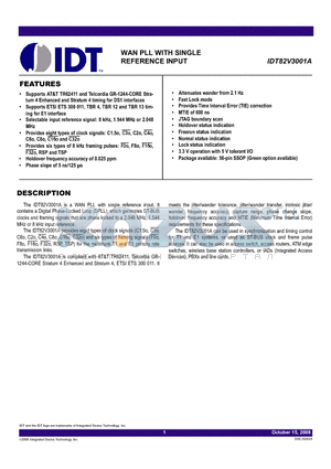 IDT82V3001A_08 datasheet - WAN PLL WITH SINGLE REFERENCE INPUT