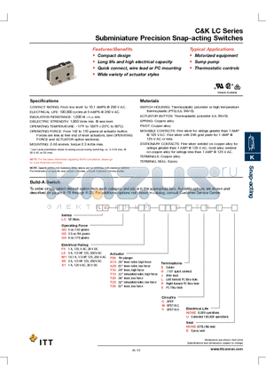 LCGDF5A10EWUE datasheet - Subminiature Precision Snap-acting Switches