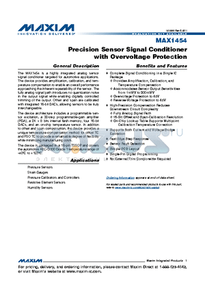 MAX1454AUE datasheet - Precision Sensor Signal Conditioner with Overvoltage Protection